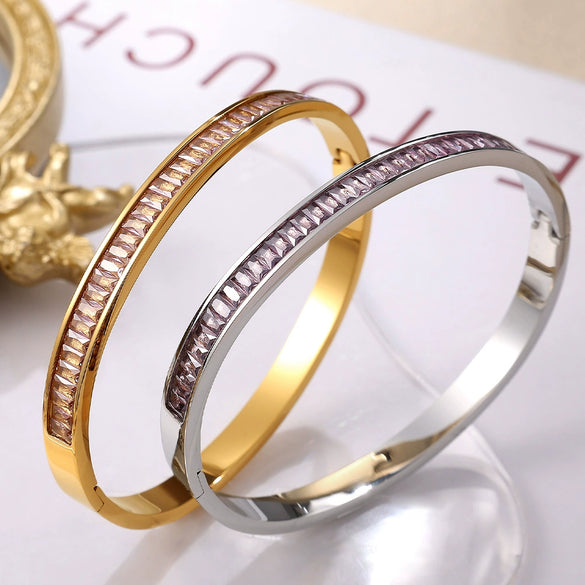 316L Stainless Steel Geometric Half Circle Electroplated Bracelet For Women
