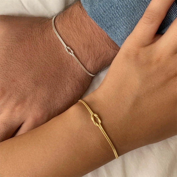 Titanium Steel Geometric Hand Knotted Necklace And Herringbone Bracelet Gold Plated Jewelry