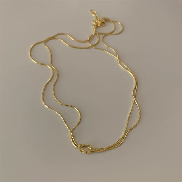 Titanium Steel Geometric Hand Knotted Necklace And Herringbone Bracelet Gold Plated Jewelry