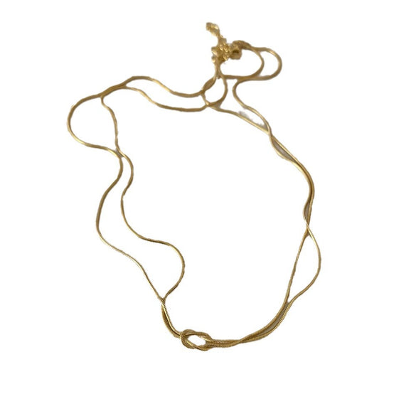 Titanium Steel Geometric Hand Knotted Necklace And Herringbone Bracelet Gold Plated Jewelry