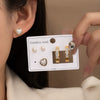 Titanium Steel Geometric Heart Earrings For Women With Electroplating And Pearl Zircon Design