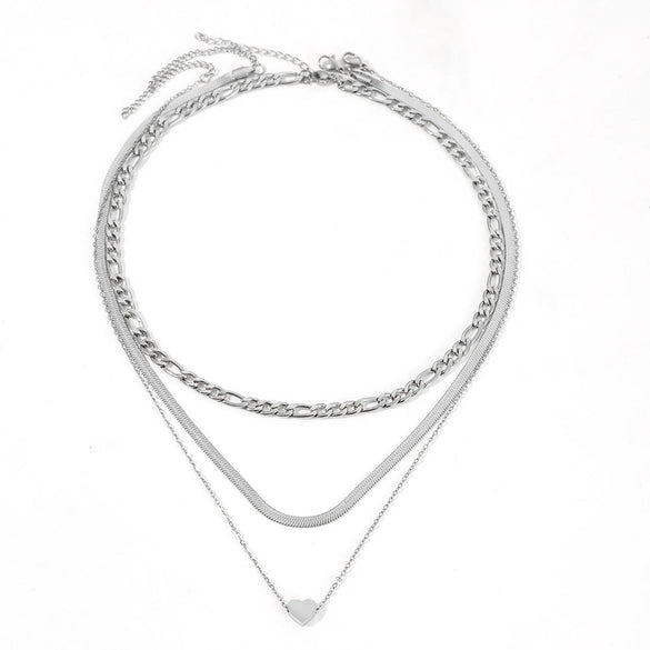 Titanium Steel Geometric Heart Necklace Multi Layer Gold Plated