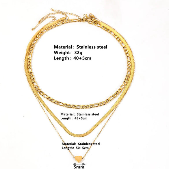 Titanium Steel Geometric Heart Necklace Multi Layer Gold Plated