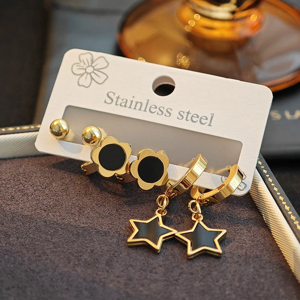 Titanium Steel Geometric Heart Shape Electroplated Earrings For Women