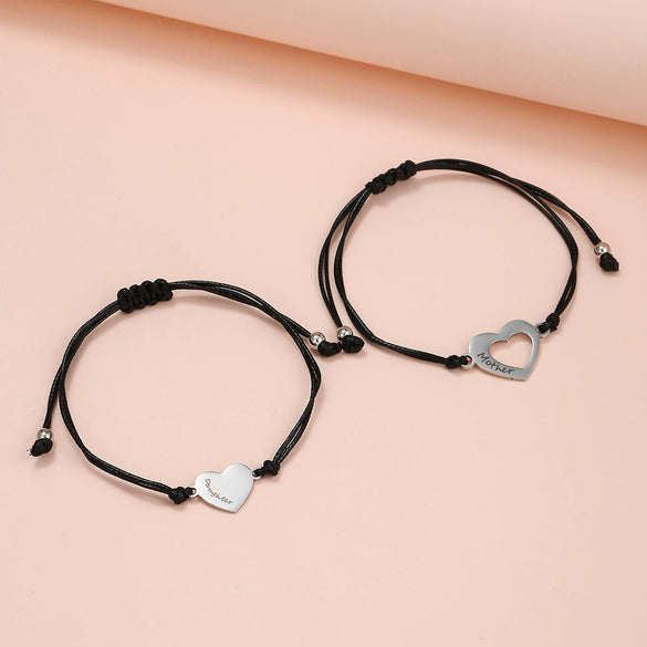 Titanium Steel Geometric Heartshaped Engraving Woven Bracelet