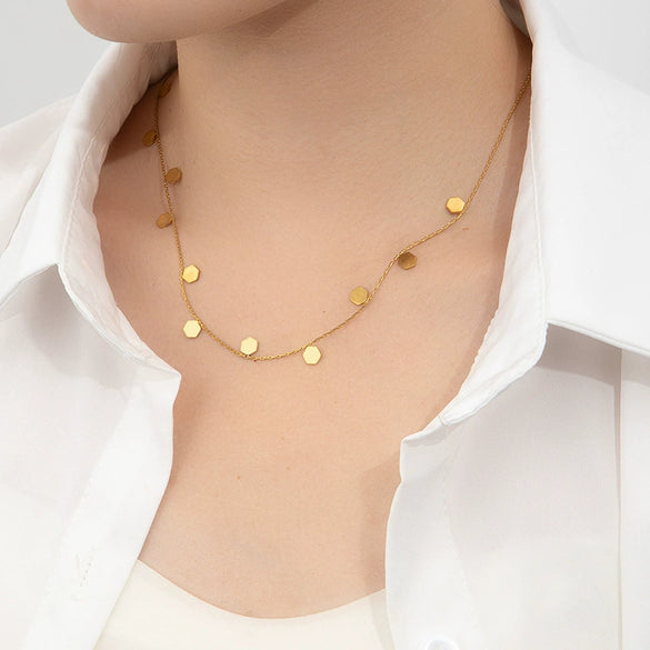 Titanium Steel Geometric Hexagonal Necklace With Electroplating