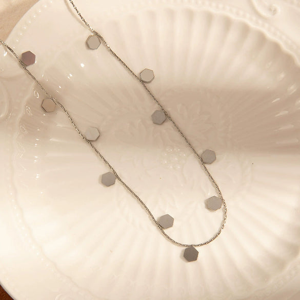 Titanium Steel Geometric Hexagonal Necklace With Electroplating