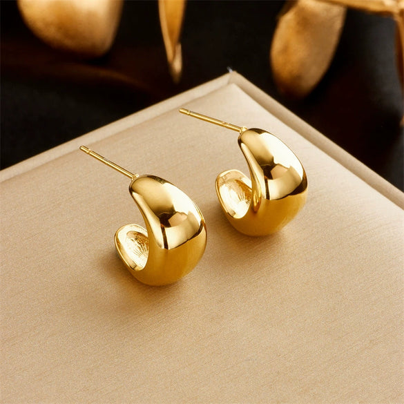 Titanium Steel Geometric Hollow Crescentshaped Electroplated Women's Earrings