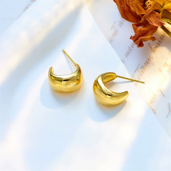 Titanium Steel Geometric Hollow Crescentshaped Electroplated Women's Earrings