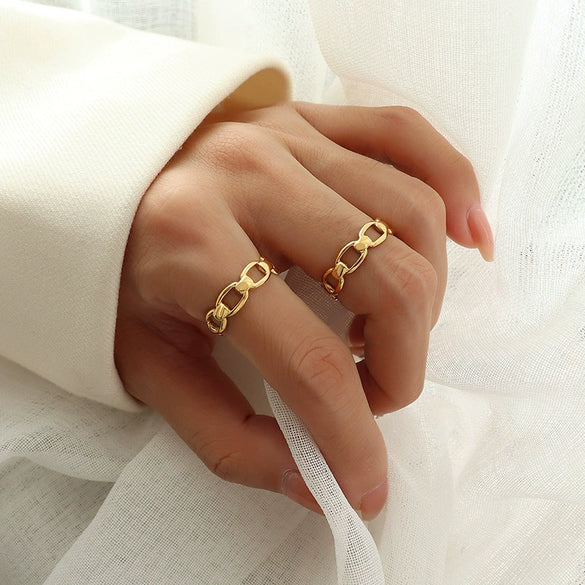 Titanium Steel Geometric Hollow Opening Adjustable Women's Ring Electroplated