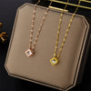 Titanium Steel Geometric Hollow Square Zircon Pendant With Water Wave Chain Electroplated Women's Clavicle Chain Necklace