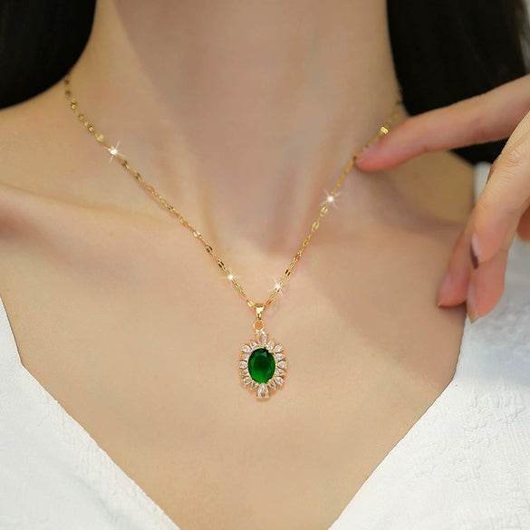 Titanium Steel Geometric Horse Eye Light Luxury Microinlaid Electroplated Women's Necklace Earrings Set