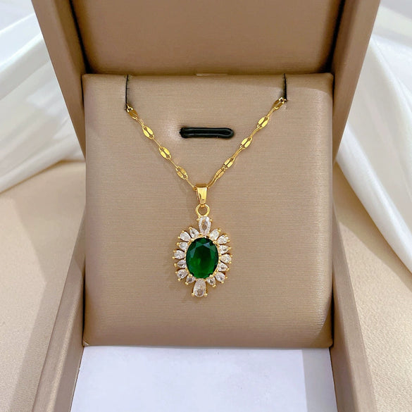 Titanium Steel Geometric Horse Eye Light Luxury Microinlaid Electroplated Women's Necklace Earrings Set