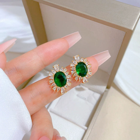 Titanium Steel Geometric Horse Eye Light Luxury Microinlaid Electroplated Women's Necklace Earrings Set