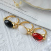 Titanium Steel Geometric Inlaid Oval Black Gem Open Ring For Women Light Luxury Electroplating Design