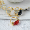 Titanium Steel Geometric Inlaid Oval Black Gem Open Ring For Women Light Luxury Electroplating Design