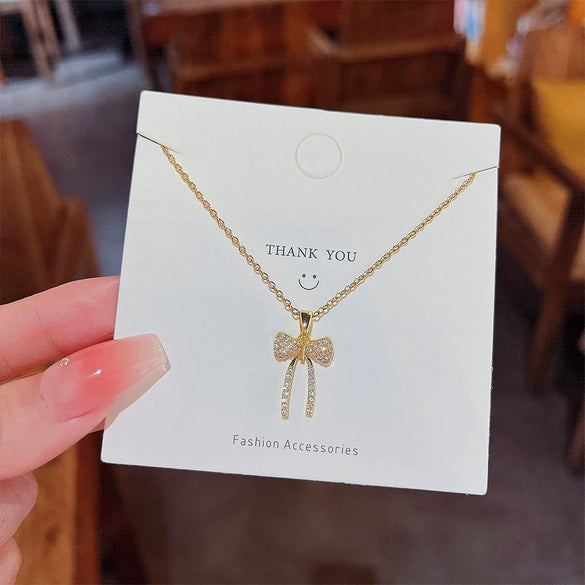 Titanium Steel Geometric Inlaid Zircon Mixed Gem Inlay Light Luxury Style Women's Meteor Necklace