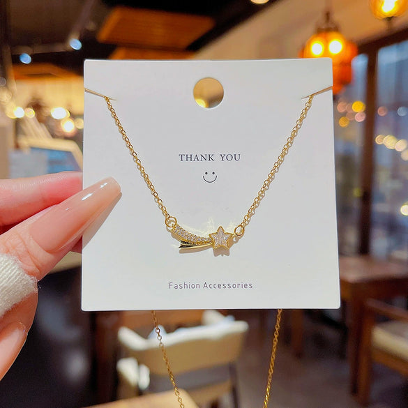 Titanium Steel Geometric Inlaid Zircon Mixed Gem Inlay Light Luxury Style Women's Meteor Necklace