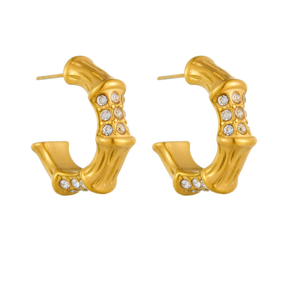 Titanium Steel Geometric Inlaid Zircon Oval Cartoon Earrings Gold Plated Vacuum Electroplated In Furnace