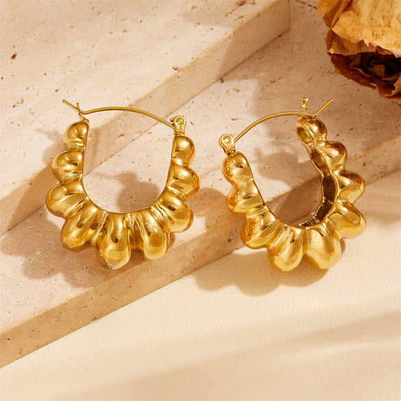 Titanium Steel Geometric Inlaid Zircon Oval Cartoon Earrings Gold Plated Vacuum Electroplated In Furnace