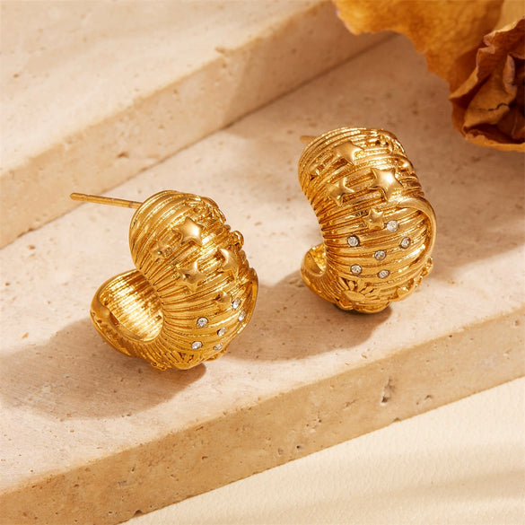 Titanium Steel Geometric Inlaid Zircon Oval Cartoon Earrings Gold Plated Vacuum Electroplated In Furnace