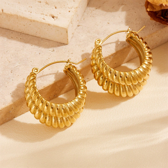 Titanium Steel Geometric Inlaid Zircon Oval Cartoon Earrings Gold Plated Vacuum Electroplated In Furnace