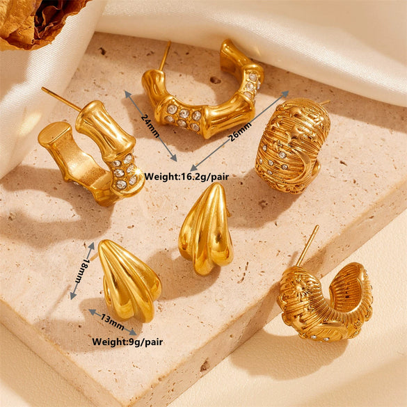 Titanium Steel Geometric Inlaid Zircon Oval Cartoon Earrings Gold Plated Vacuum Electroplated In Furnace