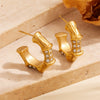 Titanium Steel Geometric Inlaid Zircon Oval Cartoon Earrings Gold Plated Vacuum Electroplated In Furnace