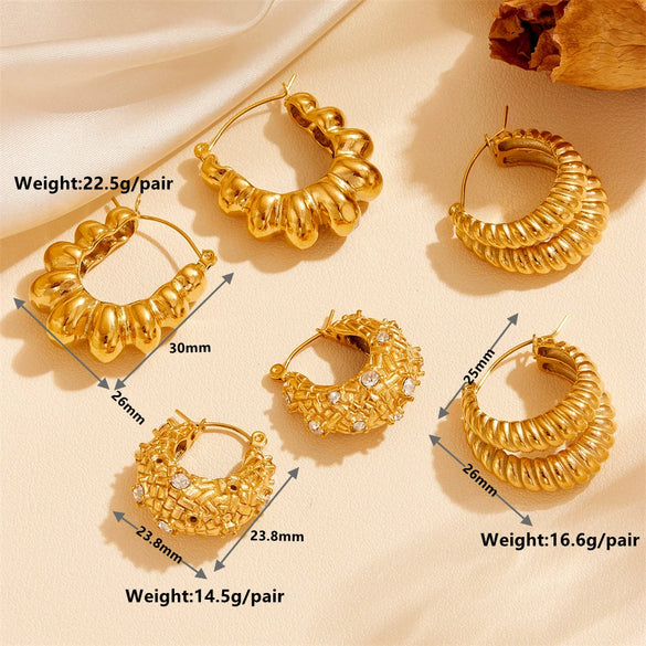 Titanium Steel Geometric Inlaid Zircon Oval Cartoon Earrings Gold Plated Vacuum Electroplated In Furnace