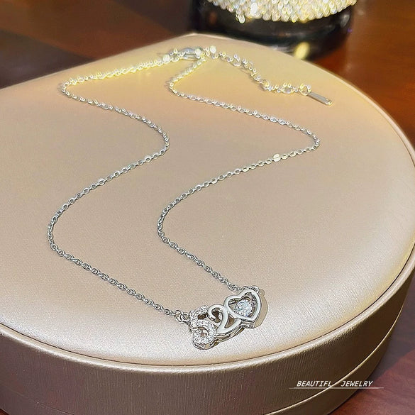 Titanium Steel Geometric Inlaid Zircon Women's Light Luxury Pendant Necklace