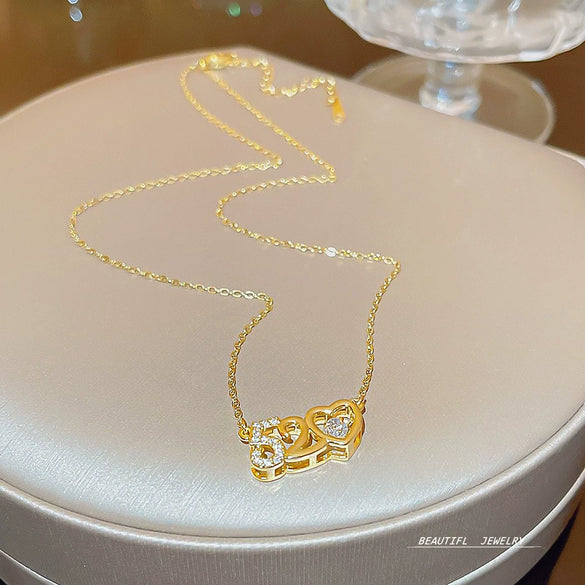 Titanium Steel Geometric Inlaid Zircon Women's Light Luxury Pendant Necklace