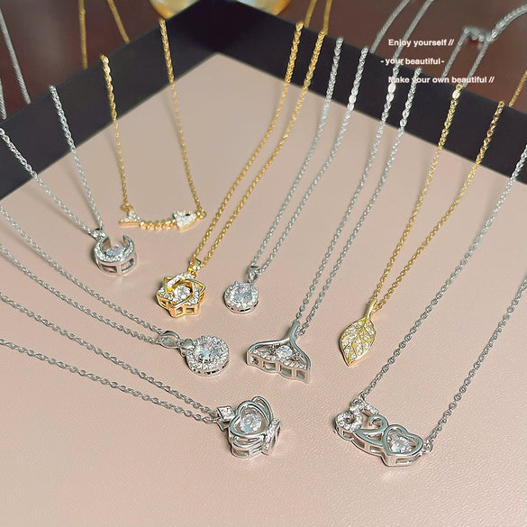 Titanium Steel Geometric Inlaid Zircon Women's Light Luxury Pendant Necklace