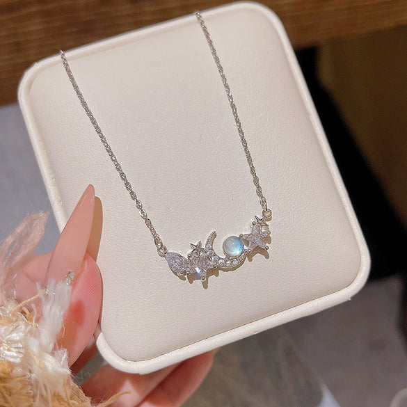 Titanium Steel Geometric Inlaid Zircon Women's Light Luxury Pendant Necklace
