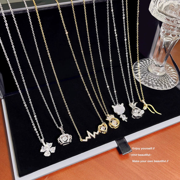Titanium Steel Geometric Inlaid Zircon Women's Light Luxury Pendant Necklace