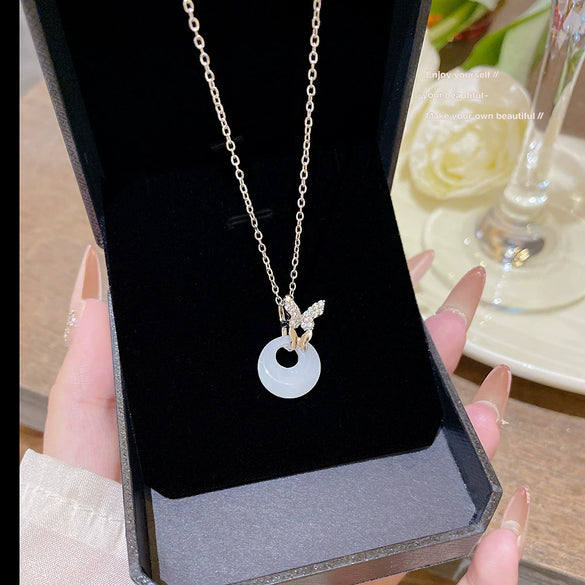 Titanium Steel Geometric Inlaid Zircon Women's Light Luxury Pendant Necklace
