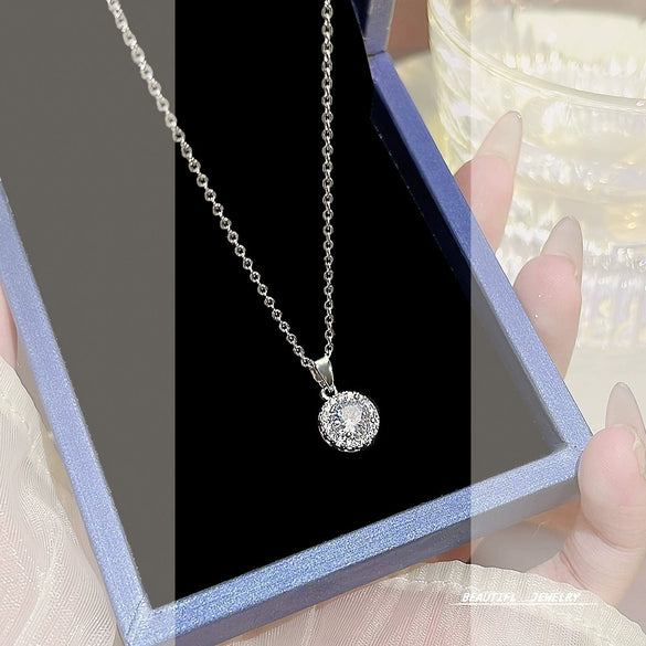 Titanium Steel Geometric Inlaid Zircon Women's Necklace