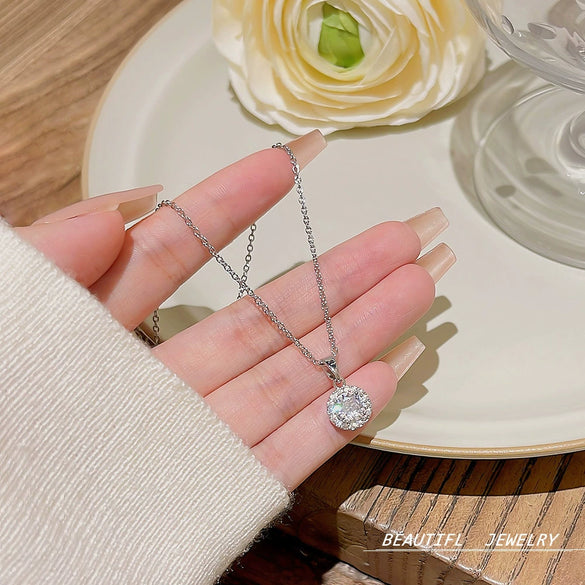 Titanium Steel Geometric Inlaid Zircon Women's Necklace
