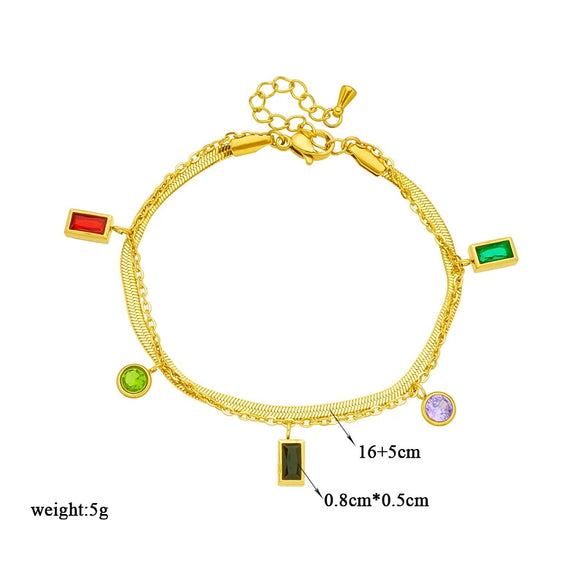 Titanium Steel Geometric Irregular Diamond Pendant Double Layer Chain Women's Jewelry Bracelet With Electroplating