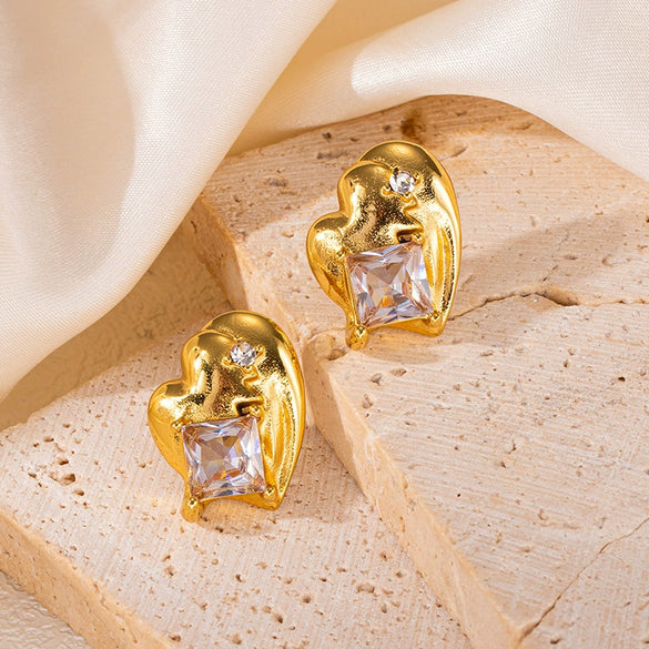 Titanium Steel Geometric Irregular Earrings Retro Luxury Style For Women Electroplated