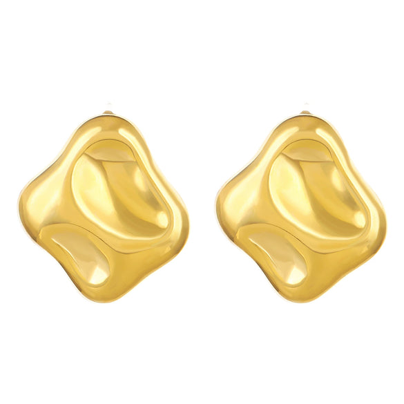 Titanium Steel Geometric Irregular Square Concave Ear Studs With Hammer Pattern And Electroplating For Women