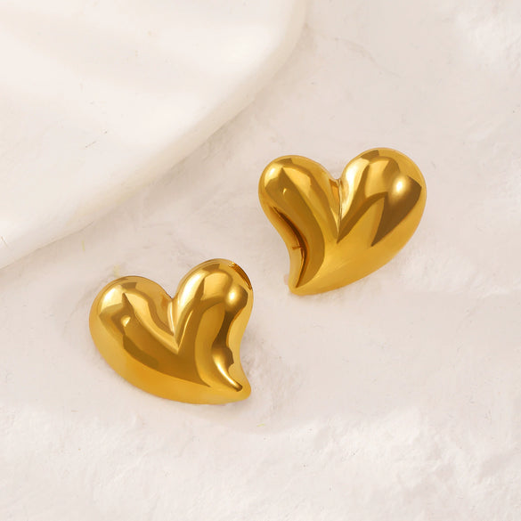 Titanium Steel Geometric Irregular Square Concave Ear Studs With Hammer Pattern And Electroplating For Women