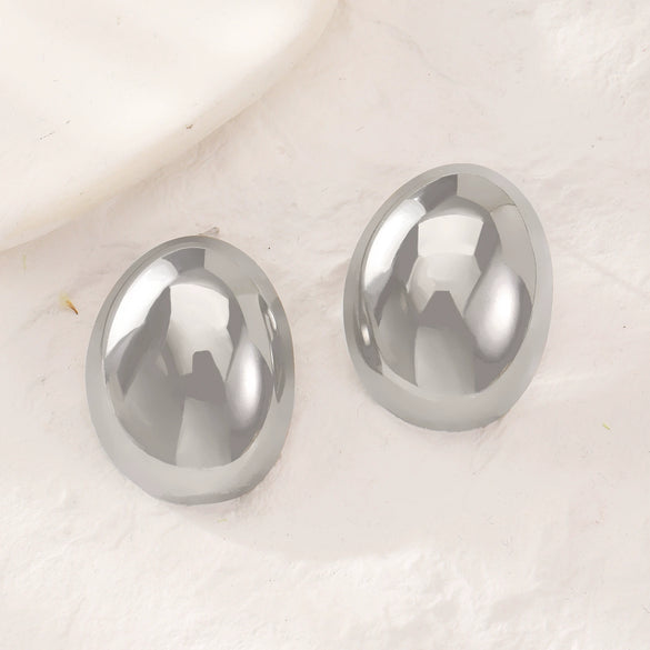 Titanium Steel Geometric Irregular Square Concave Ear Studs With Hammer Pattern And Electroplating For Women