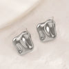 Titanium Steel Geometric Irregular Square Concave Ear Studs With Hammer Pattern And Electroplating For Women
