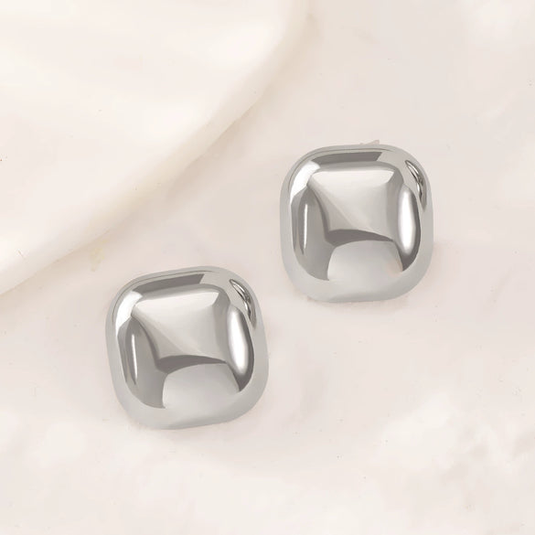Titanium Steel Geometric Irregular Square Concave Ear Studs With Hammer Pattern And Electroplating For Women