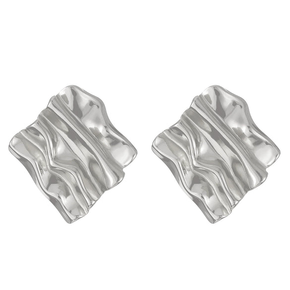 Titanium Steel Geometric Irregular Square Concave Ear Studs With Hammer Pattern And Electroplating For Women