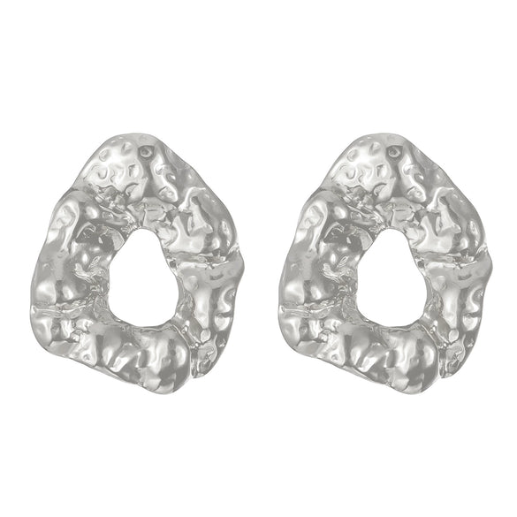 Titanium Steel Geometric Irregular Square Concave Ear Studs With Hammer Pattern And Electroplating For Women