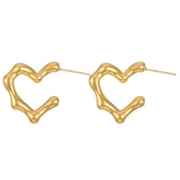 Titanium Steel Geometric Irregular Square Concave Ear Studs With Hammer Pattern And Electroplating For Women