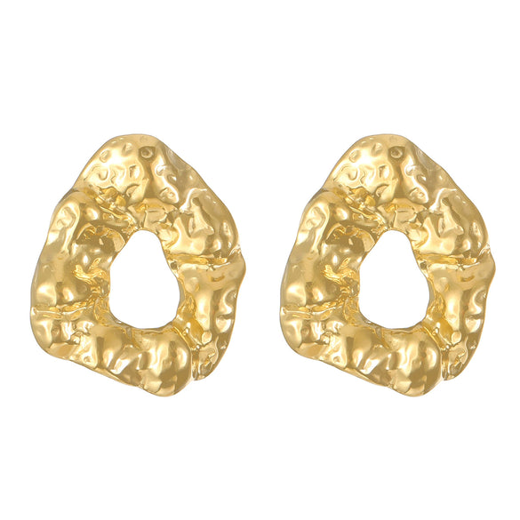Titanium Steel Geometric Irregular Square Concave Ear Studs With Hammer Pattern And Electroplating For Women