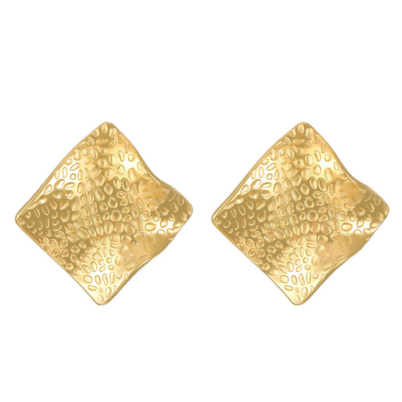 Titanium Steel Geometric Irregular Square Concave Ear Studs With Hammer Pattern And Electroplating For Women