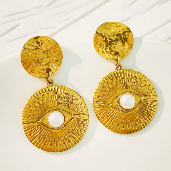Titanium Steel Geometric Irregular Square Concave Ear Studs With Hammer Pattern And Electroplating For Women